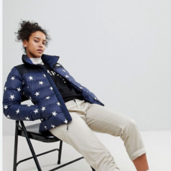 The North Face USA Winter Olympics Nuptse Star Print Puffer Jacket size SP